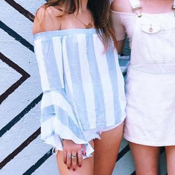 LF Seek the Label Off Shoulder Striped Top - Picture 1 of 5